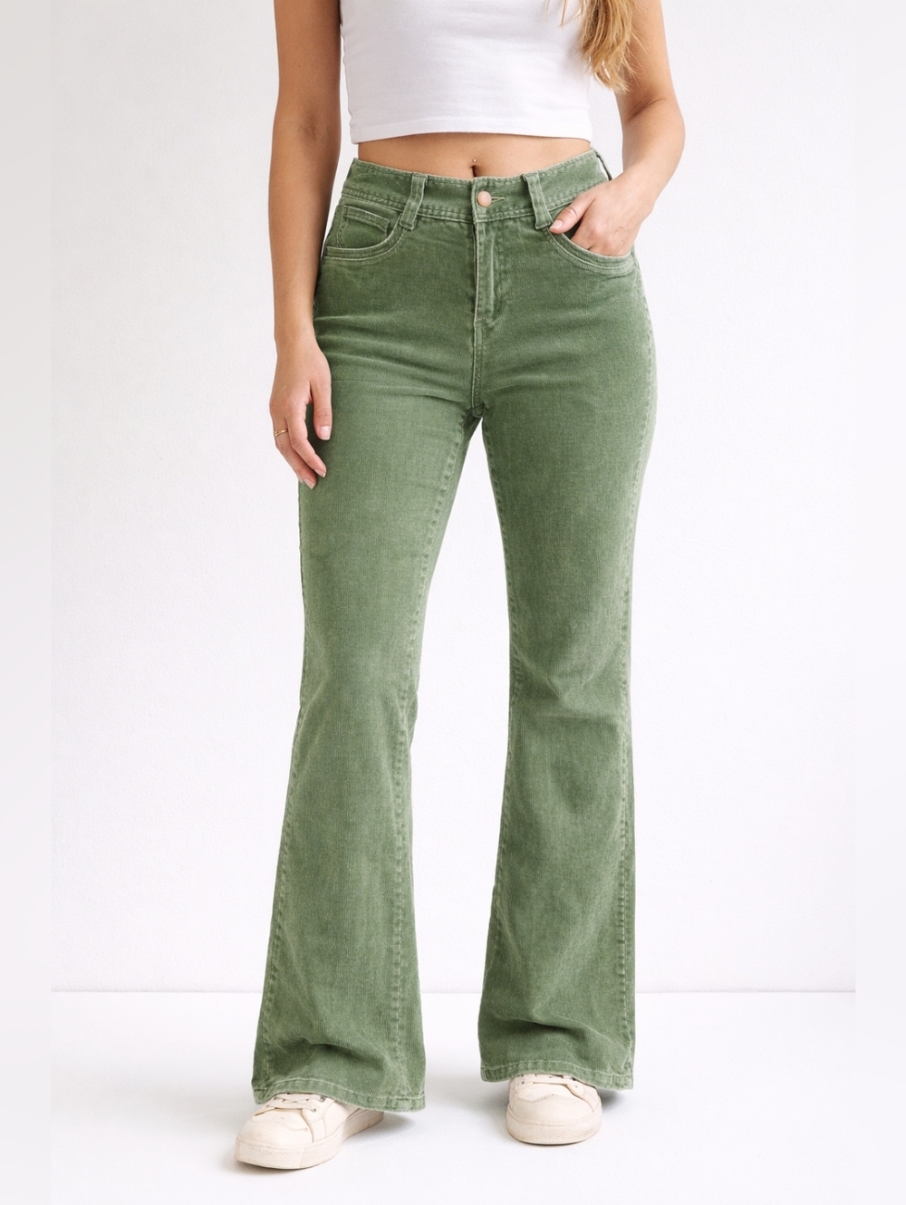 Billabong Corduroy Pants Women’s Size 3 Green Flare Bootcut Stretch Casual